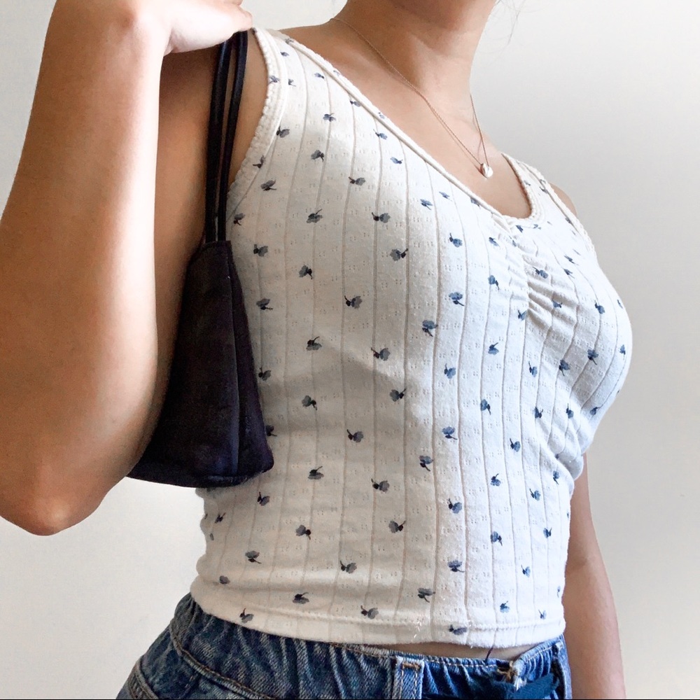 V-neck white floral tank with lace trim
